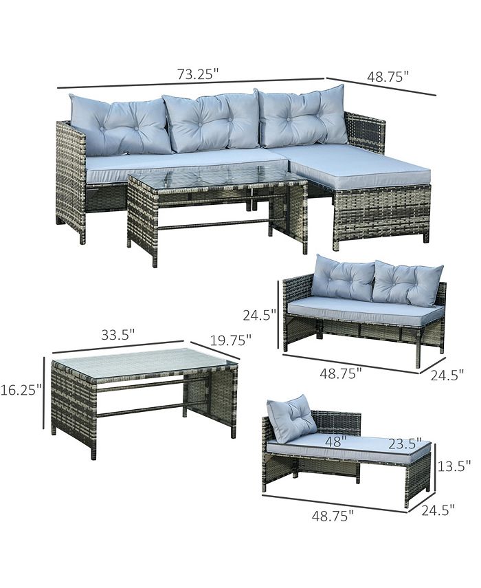 Outsunny 3Piece Wicker Patio Furniture Sets, Rattan Conversation Sets