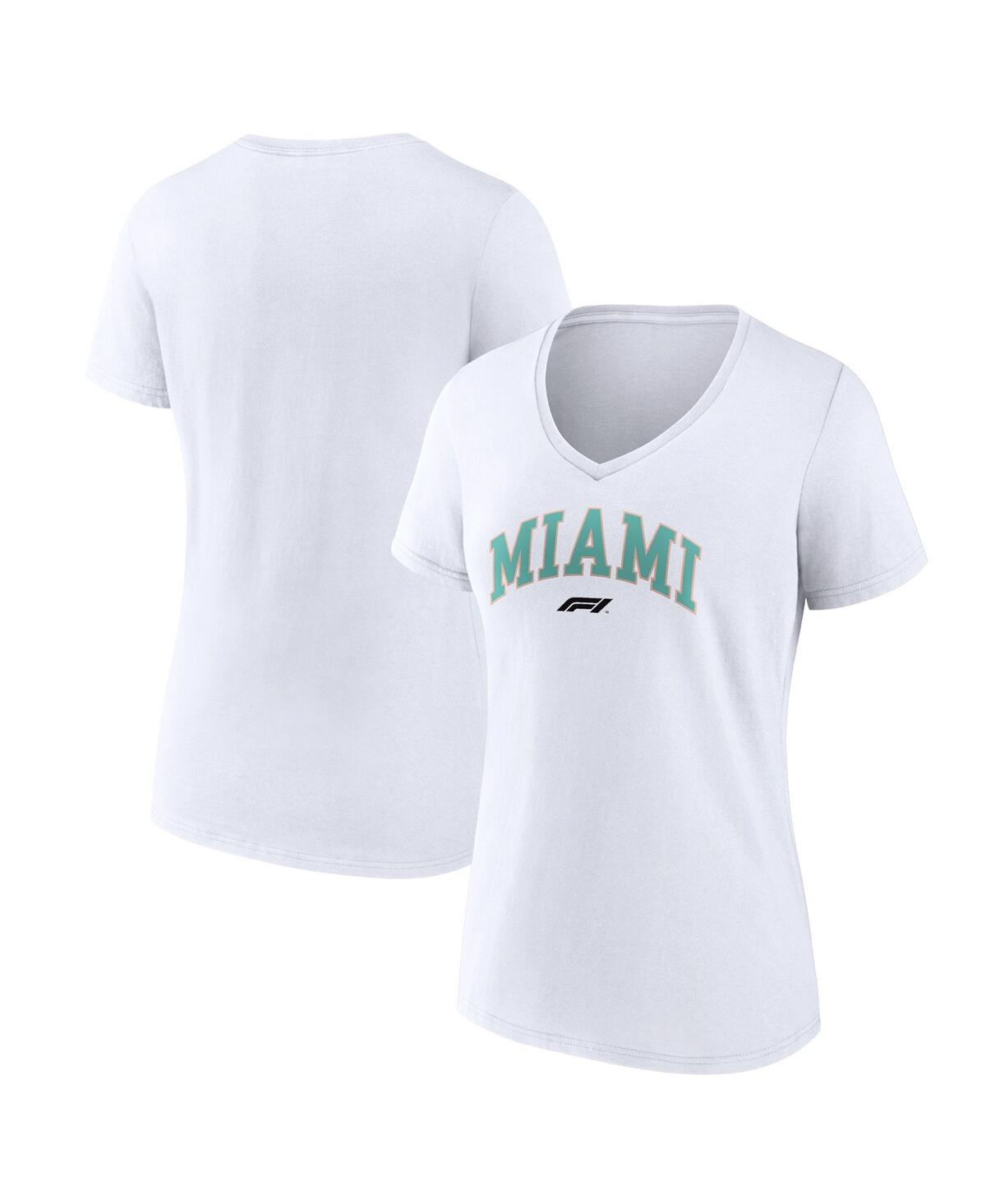 Shop Fanatics Women's White Formula 1 Miami Grand Prix V-neck T-shirt
