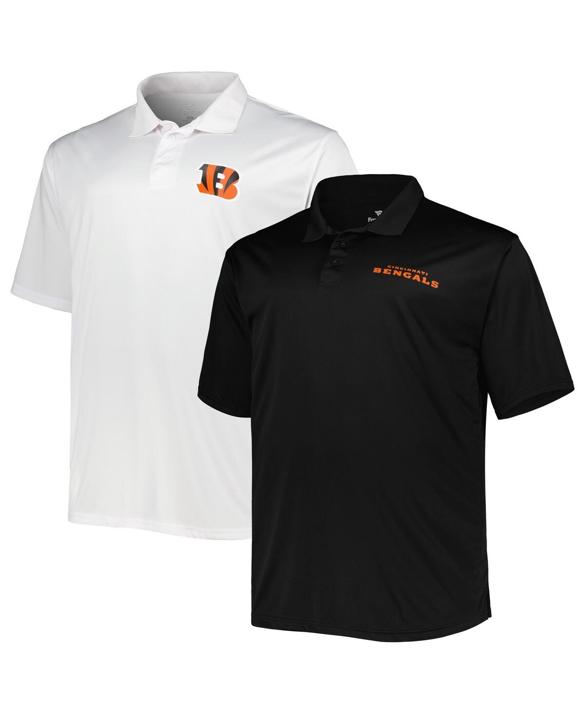 FANATICS MEN'S FANATICS BRANDED BLACK AND WHITE CINCINNATI BENGALS BIG AND TALL SOLID TWO-PACK POLO SHIRT SET