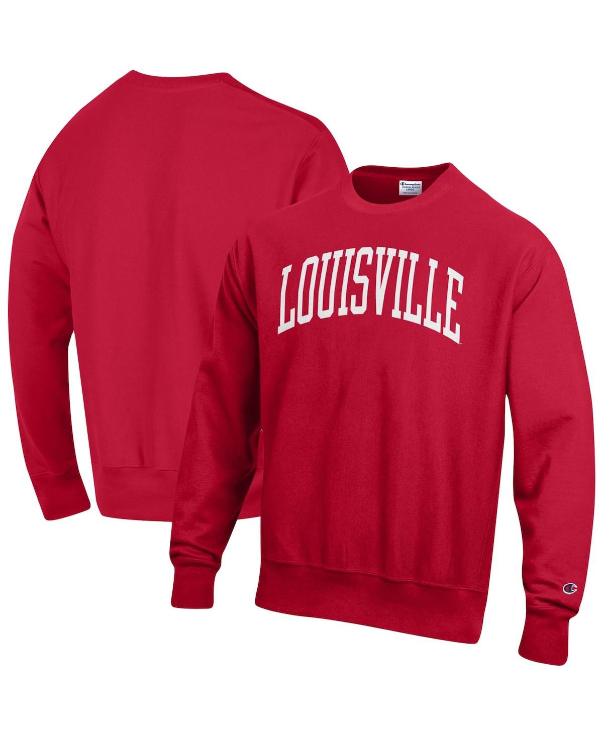 Shop Champion Men's  Red Louisville Cardinals Arch Reverse Weave Pullover Sweatshirt