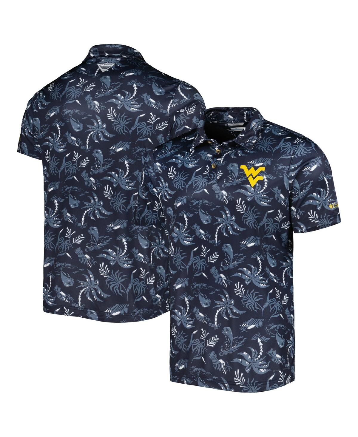 Men's Columbia Navy West Virginia Mountaineers Super Terminal Tackle Omni-Shade Polo Shirt - Navy