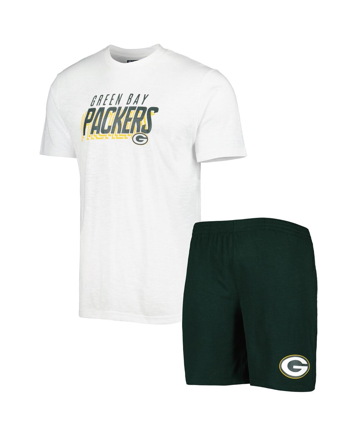 Shop Concepts Sport Men's  Green, White Green Bay Packers Downfield T-shirt And Shorts Sleep Set In Green,white