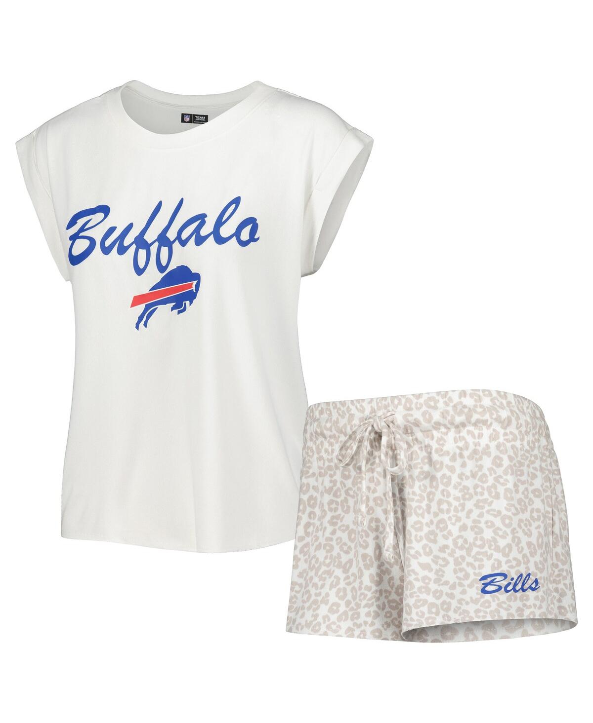 Shop Concepts Sport Women's  White, Cream Buffalo Bills Montana Knit T-shirt And Shorts Sleep Set In White,cream