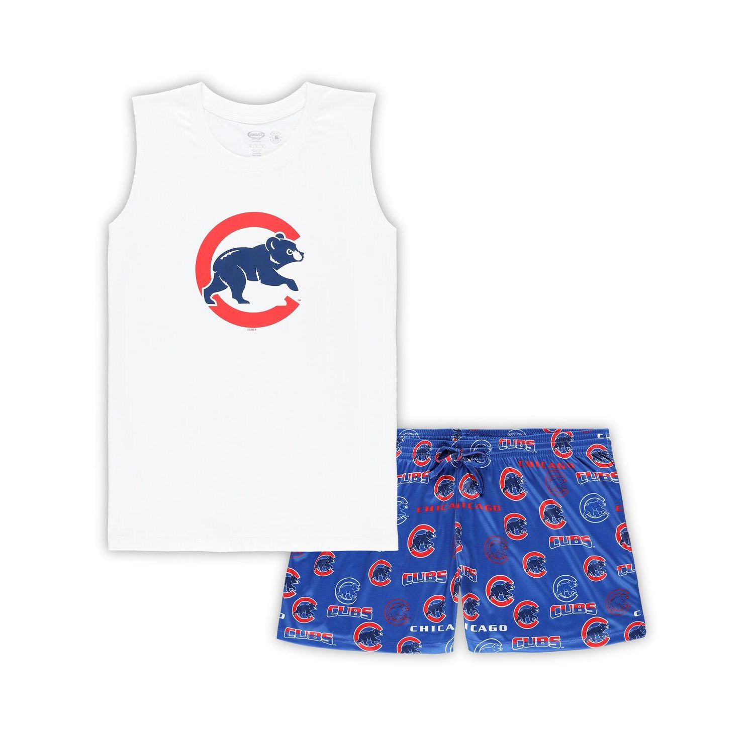 Women's White, Royal Chicago Cubs Plus Size Tank Top and Shorts Sleep Set