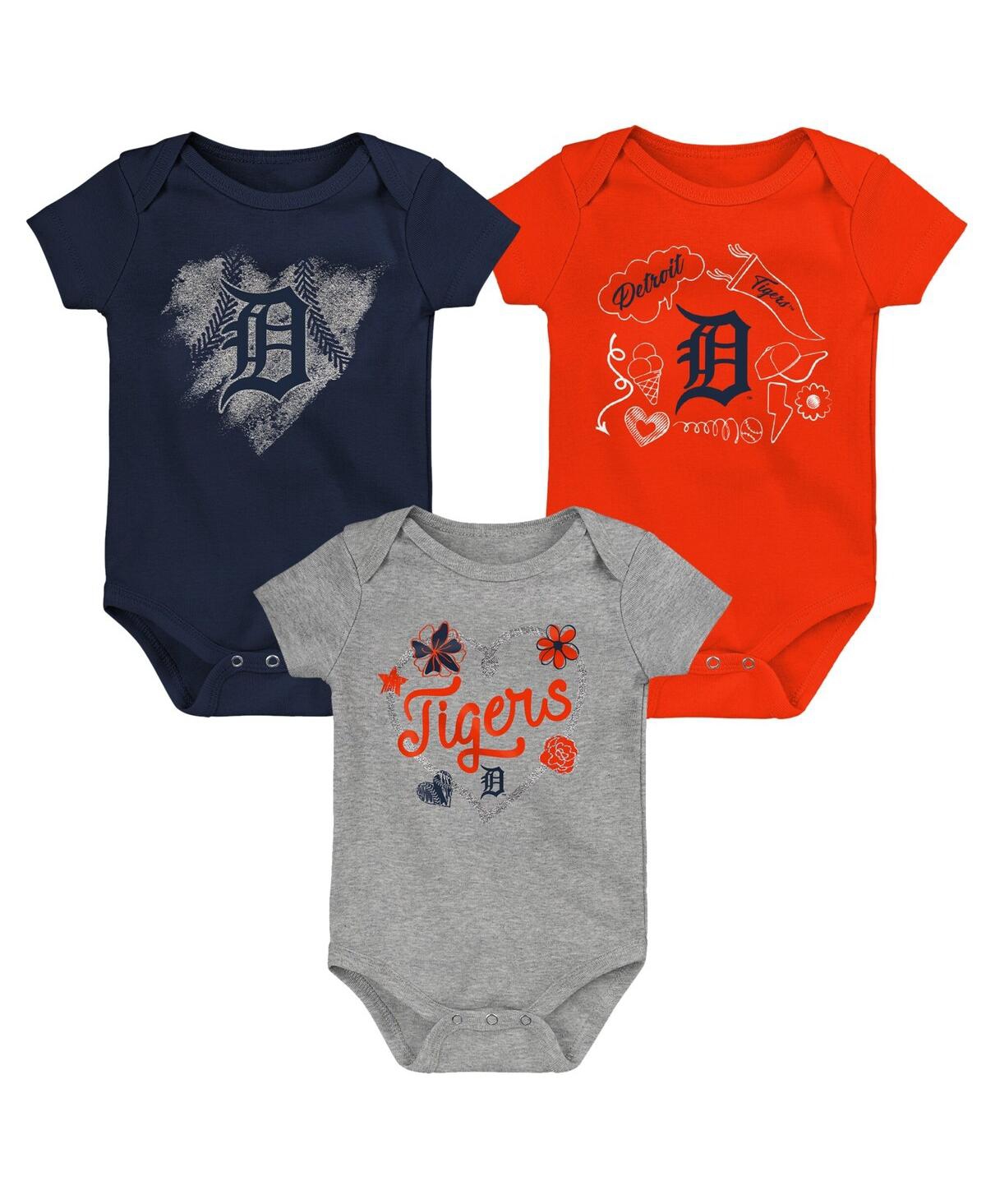 Shop Outerstuff Infant Boys And Girls Navy, Orange, Gray Detroit Tigers Batter Up 3-pack Bodysuit Set In Navy,orange,gray