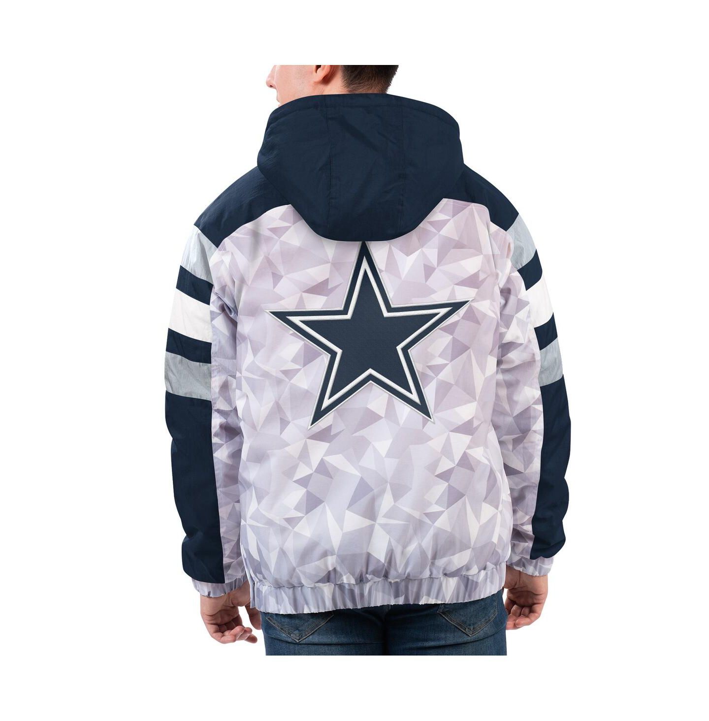 Мужская куртка Starter White, Navy Dallas Cowboys Thursday Night Gridiron Raglan Half-Zip Hooded — фото 3