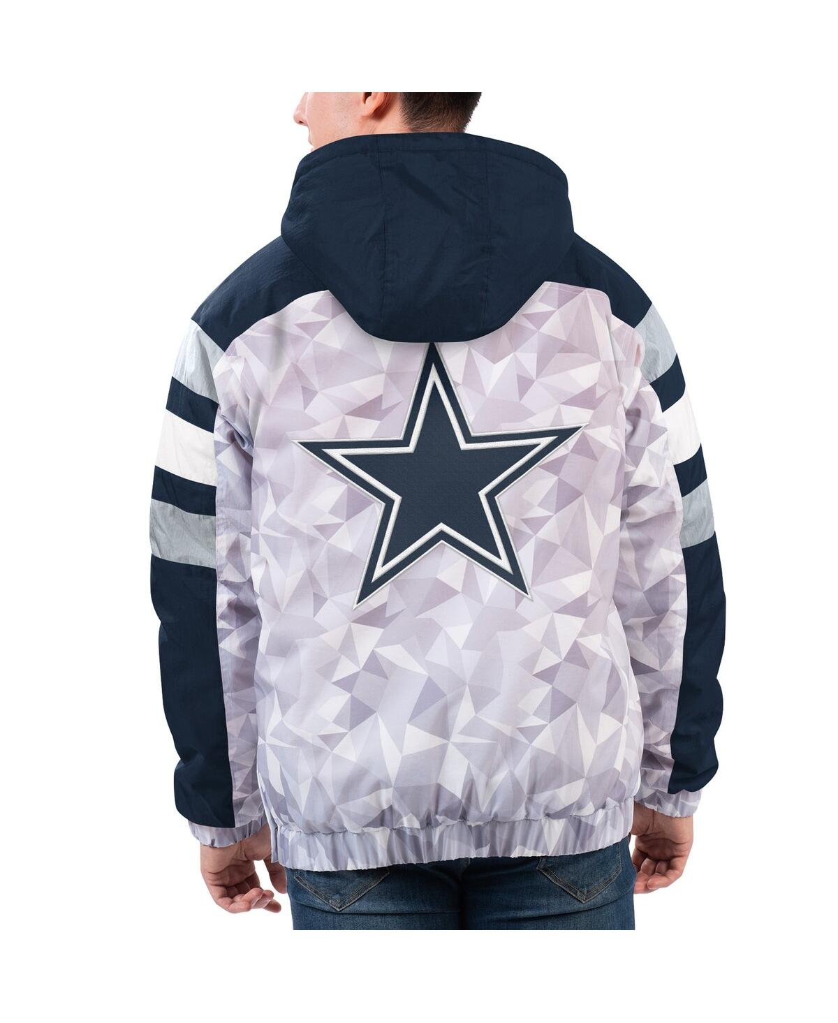 Starter Men's  White, Navy Dallas Cowboys Thursday Night Gridiron Raglan Half-zip Hooded Jacket In White,navy