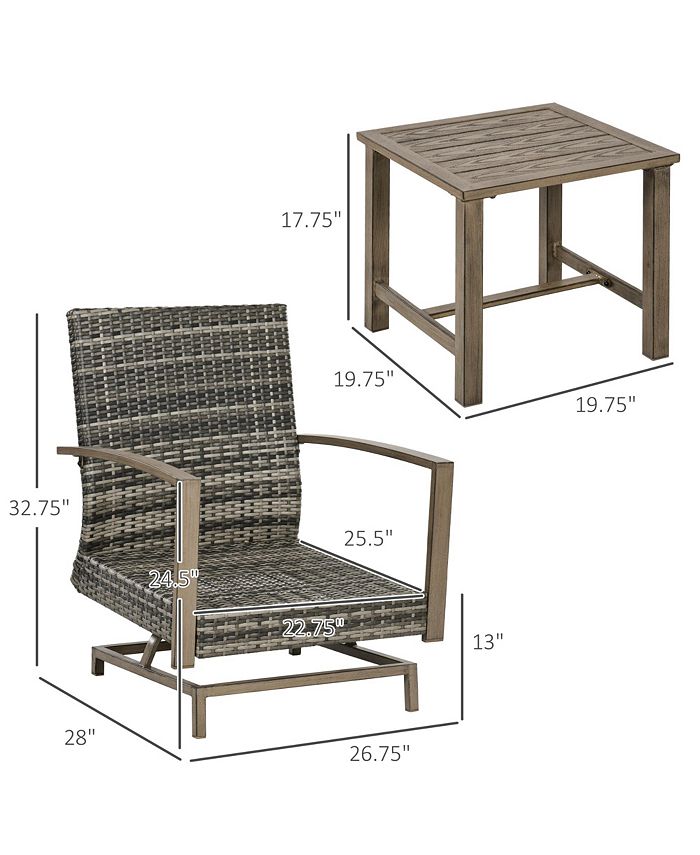 Outsunny 3Piece Patio Bistro Set, PE Rattan Wicker Outdoor Furniture