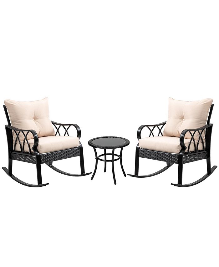 Outsunny 3Piece Rocking Chair Bistro Set, Wicker Conversation Set