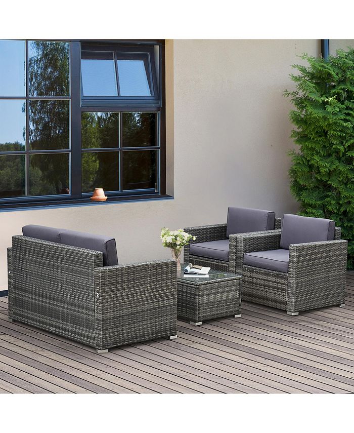 Outsunny 4Piece Rattan Wicker Furniture Set, Outdoor Cushioned