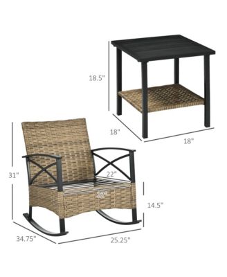 3pc Rocking Chair Set w/ Cushions, Wicker Bistro Set, Light