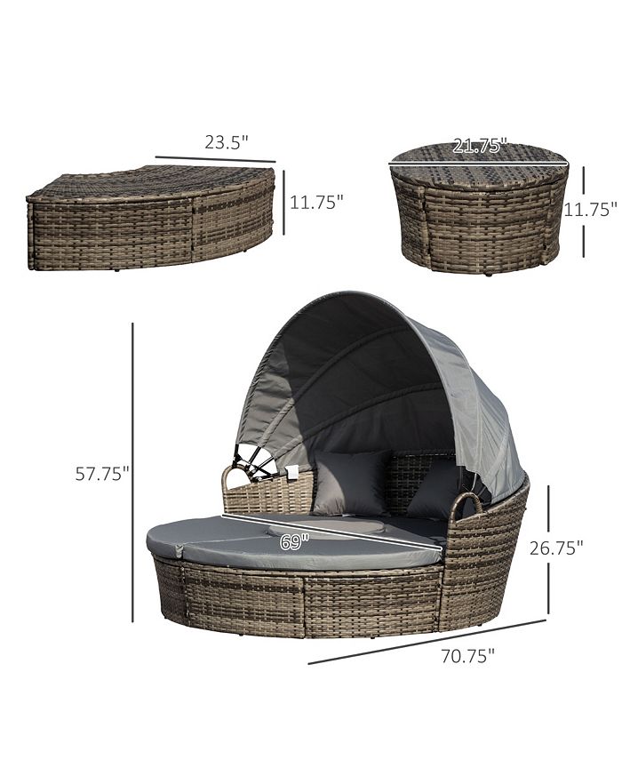 Outsunny 4pc Rattan Patio Furniture Set, Round Convertible Daybed or