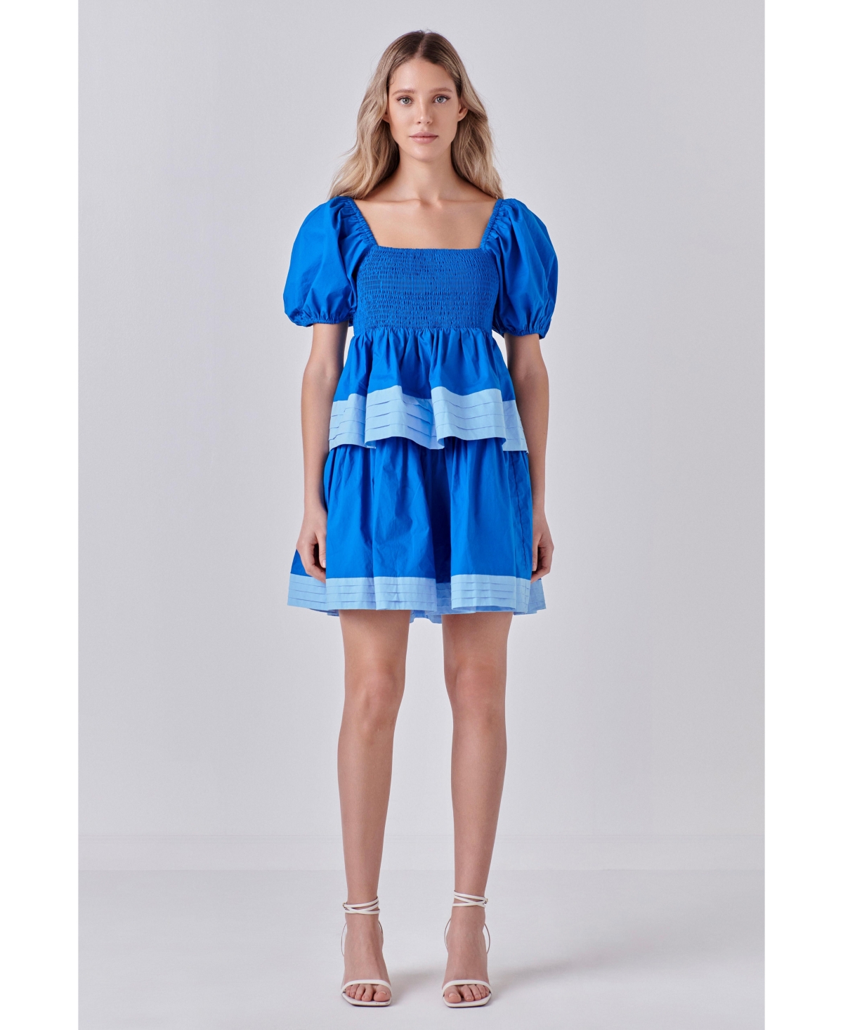 ENGLISH FACTORY WOMEN'S COLOR BLOCK SMOCKED TIERED MINI DRESS
