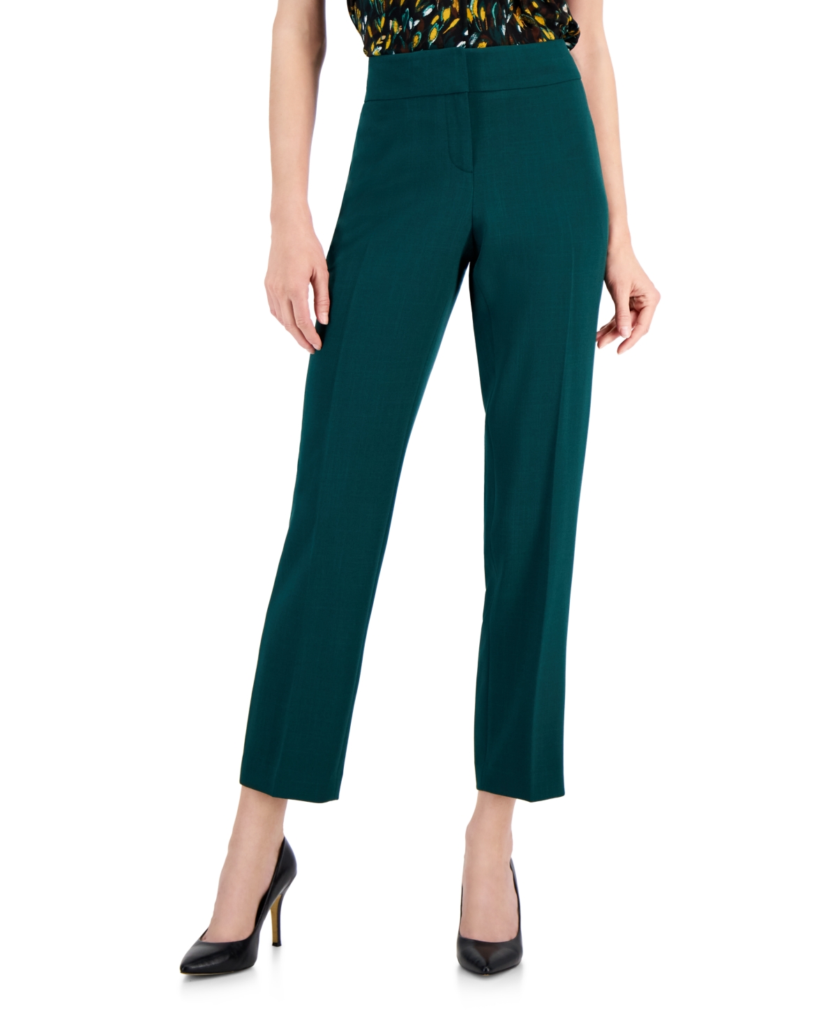 Kasper Petite Slim Straight-leg Trousers In Evergreen