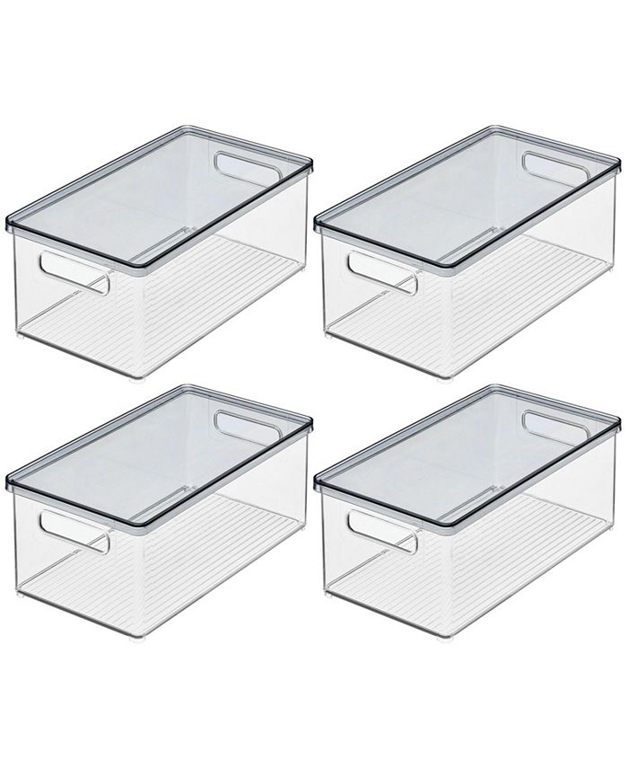 mDesign Plastic Stackable Kitchen Storage Box, Handles, Lid, 4 Pack
