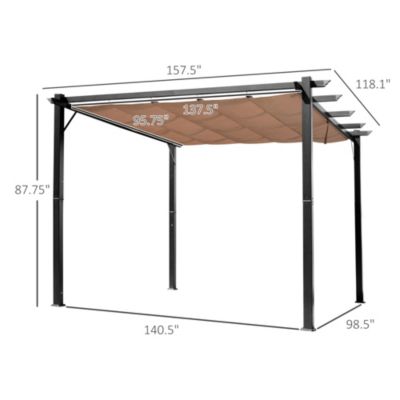 10' x 13' Pergola with Retractable Shade Canopy, Aluminum,