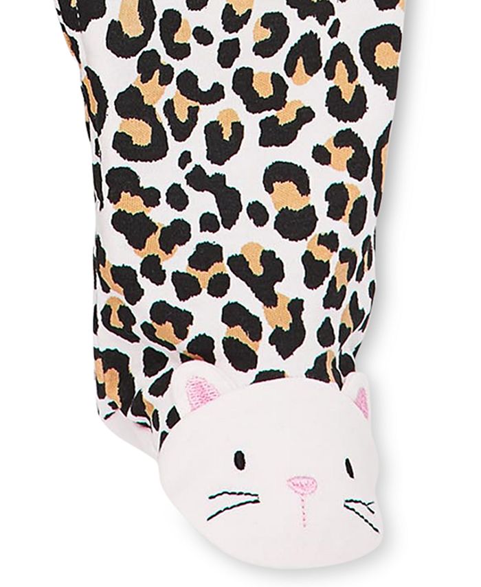 Little Me Baby Girls Animal Print Footed Coverall With Cat Applique