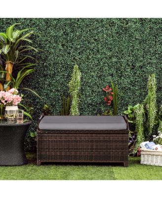 PE Rat Patio Storage Bench w/ Interior Waterproof Cloth Bag,