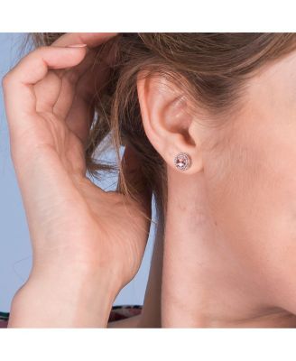 Cubic Zirconia Pink large round Haloed Stud Earrings