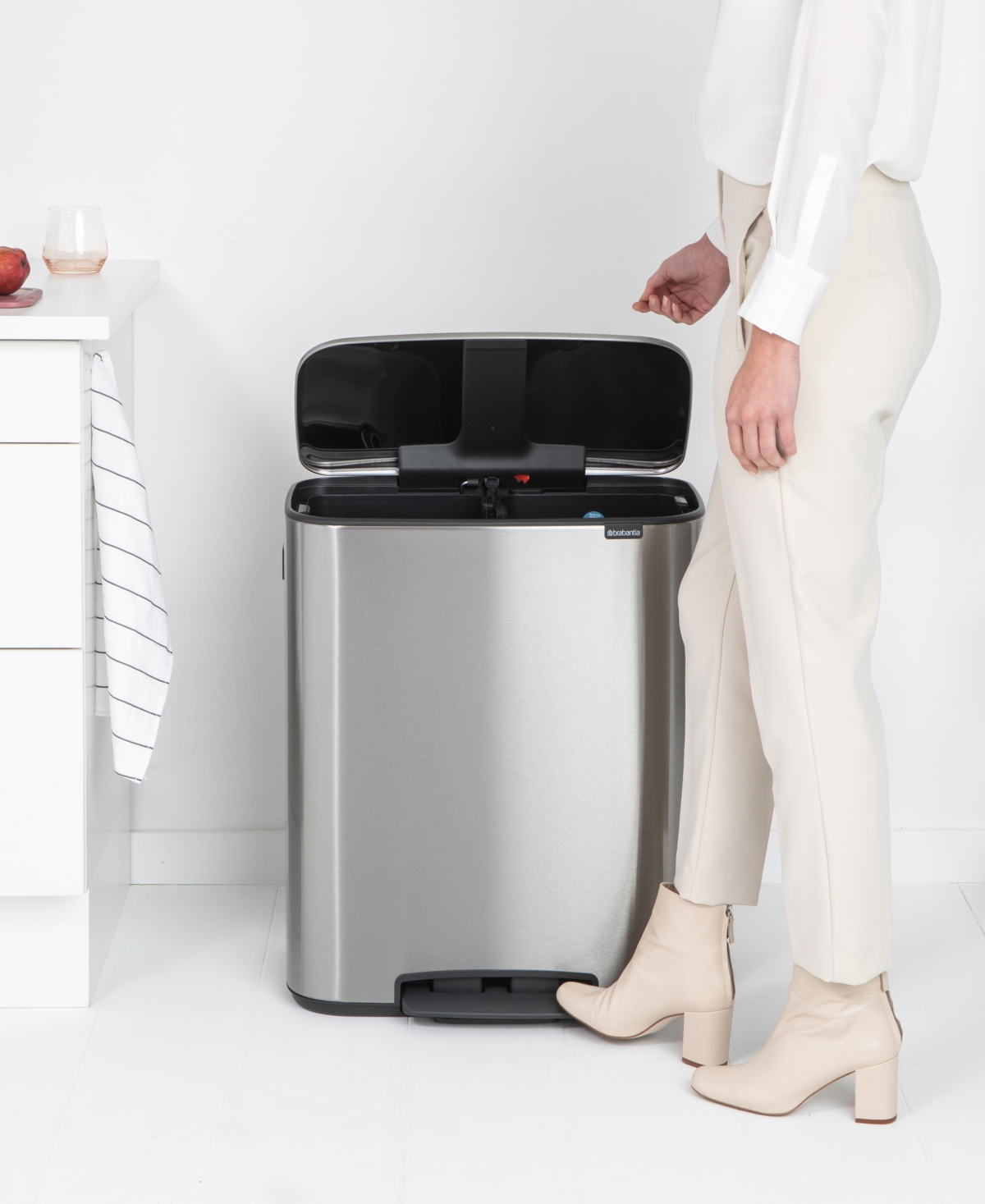 Brabantia Bo Step On Dual Compartment Trash Can, 2 X 8 Gallon, 2 X 30 Liter In Matte Steel Fingerprint Proof