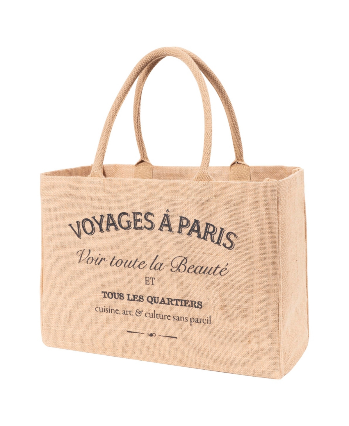 Jute Market Tote Bag with Voyages Print - Beige