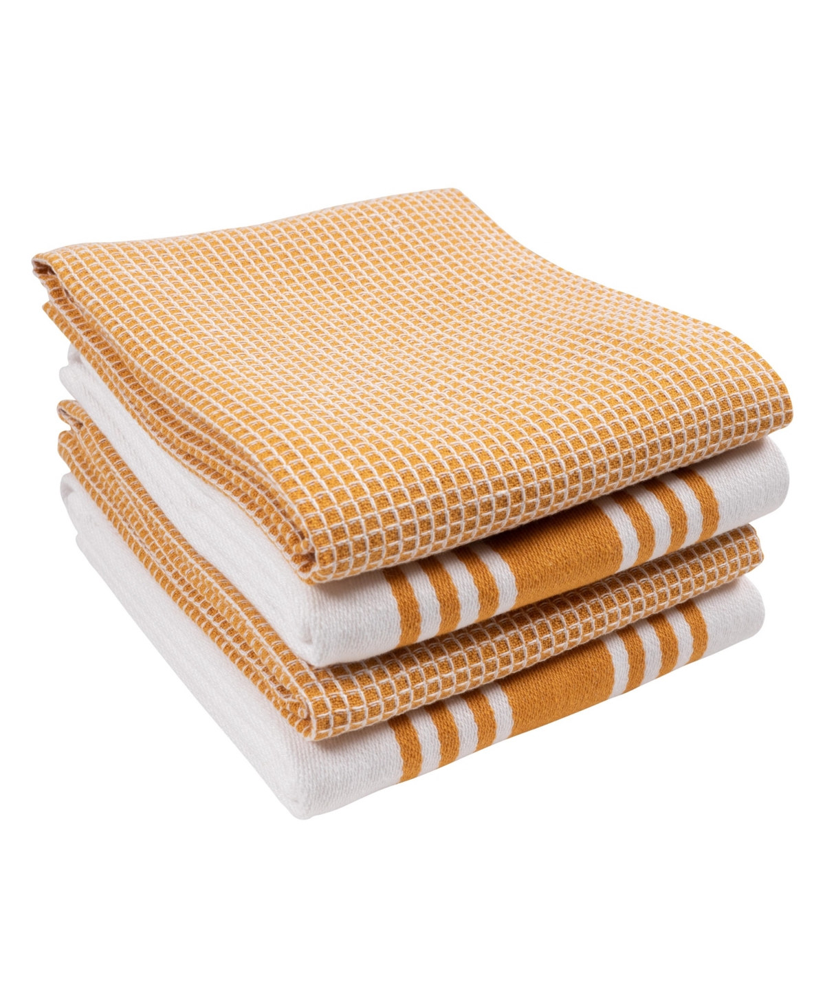 Center Band Waffle Cotton 4 Piece Flat Kitchen Towel, 18" x 28" - Ochre