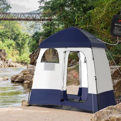 Two Room Pop Up Shower Tent w/ Shower Bag, Floor & Carry Bag,