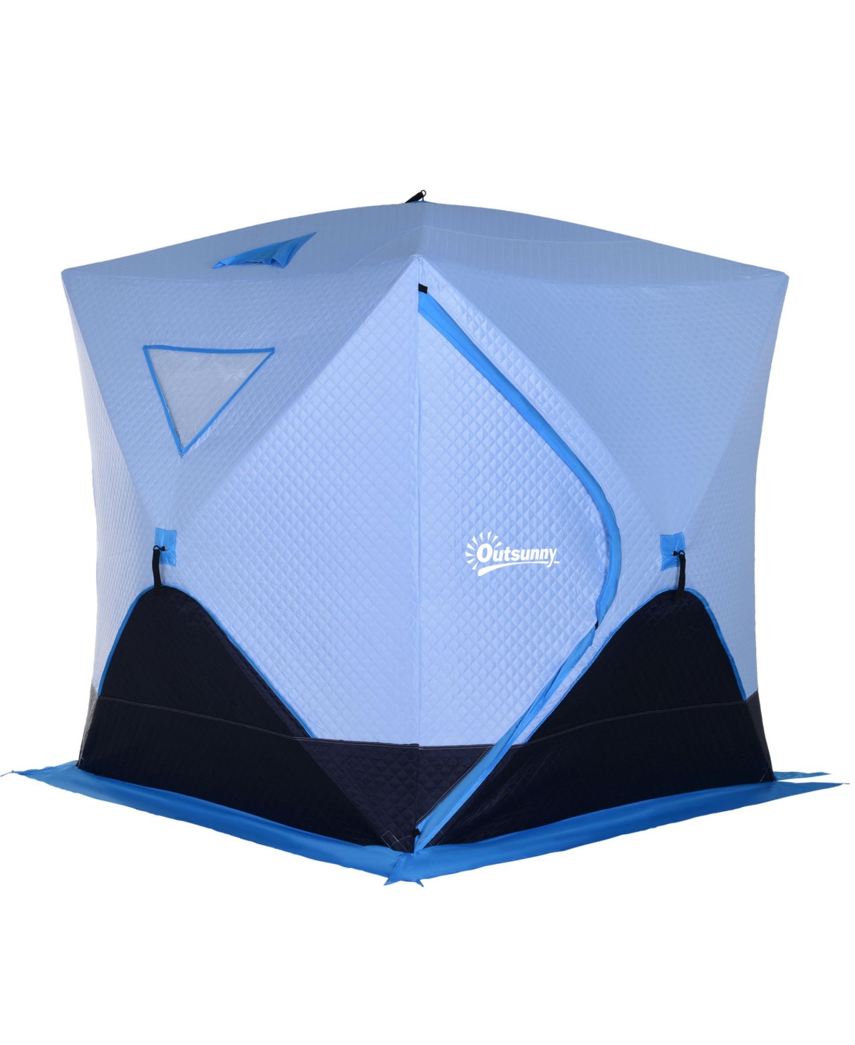 Outsunny 4 Person Ice Fishing Shelter with Padded Walls, Thermal Waterproof Portable Pop Up Ice Tent with 2 Doors, Light Blue