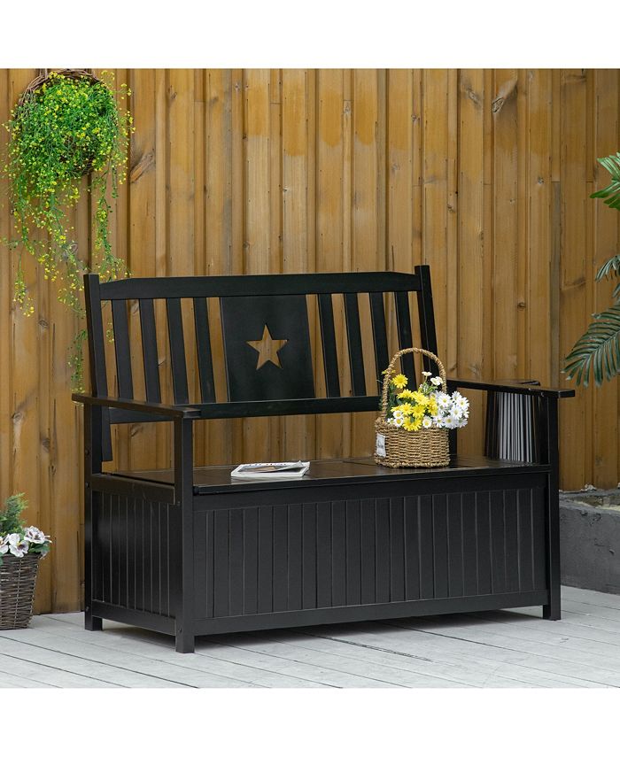 Outsunny Outdoor Storage Bench, 2Seat Loveseat Style Wooden Patio