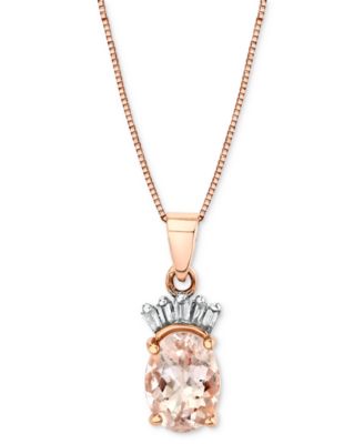 Macy's - Morganite (1-1/4 ct. t.w.) & Diamond (1/8 ct. t.w.) Pendant Necklace in 14k Rose Gold