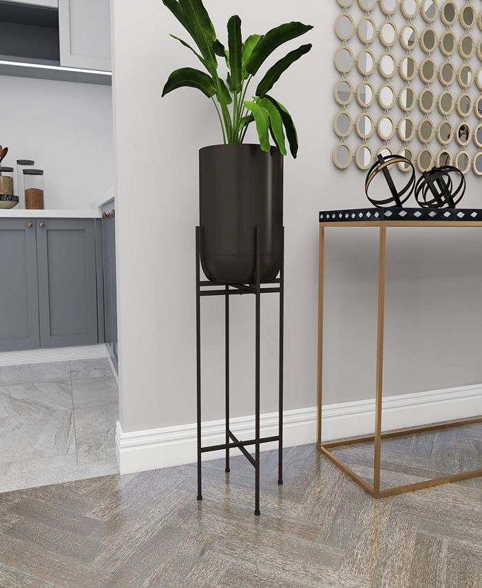 Rosemary Lane Black Metal Indoor Outdoor Tall Planter with Removable