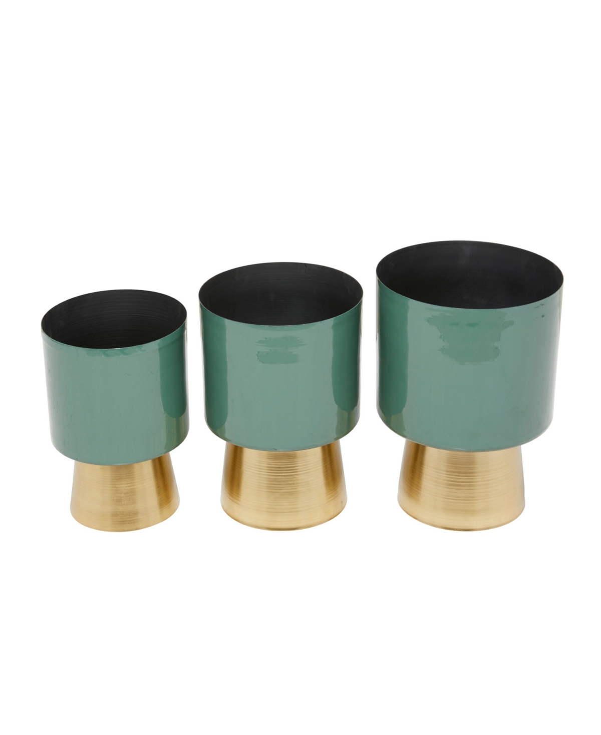 Green Metal Planter with Gold-Tone Base Set of 3 - Green