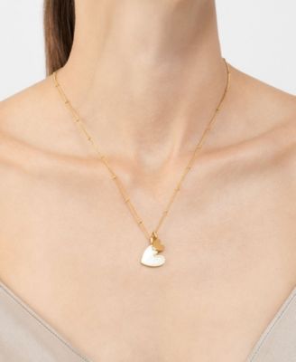 18-20" Adjustable 14K Gold Plated Imitation Mother of Pearl Heart Charms Necklace