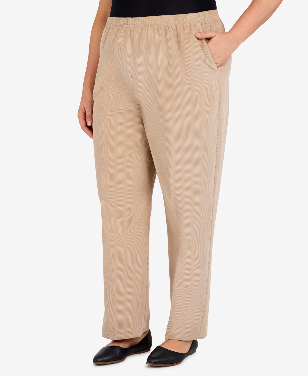 Alfred Dunner Plus Size Classics Stretch Waist Corduroy Short Length Pants In Tan
