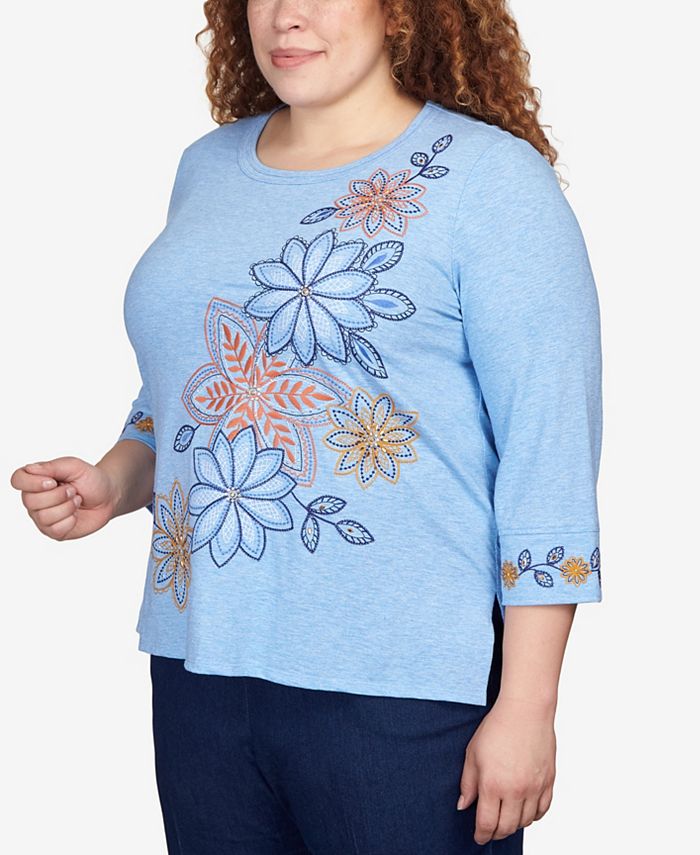 Alfred Dunner Plus Size Moody Blues Floral Embroidery Flutter Sleeve ...