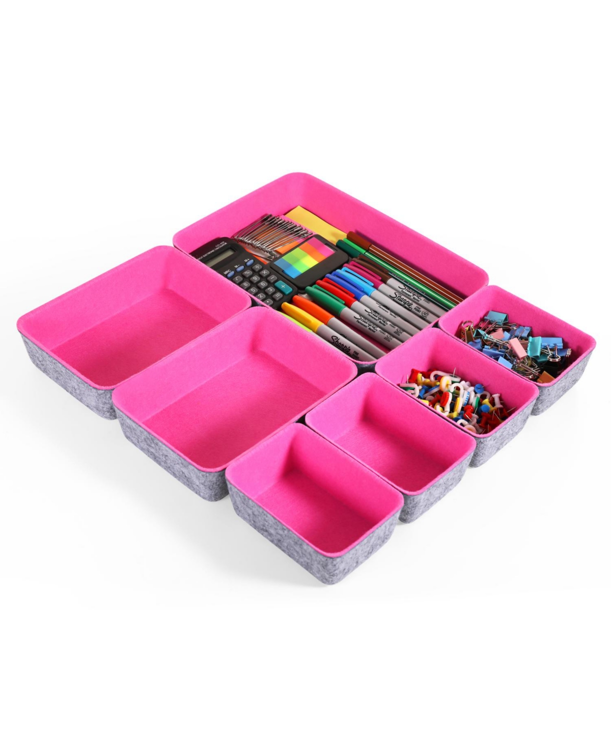 Felt 7 Piece Drawer Organizer Tray Set - Hot Pink