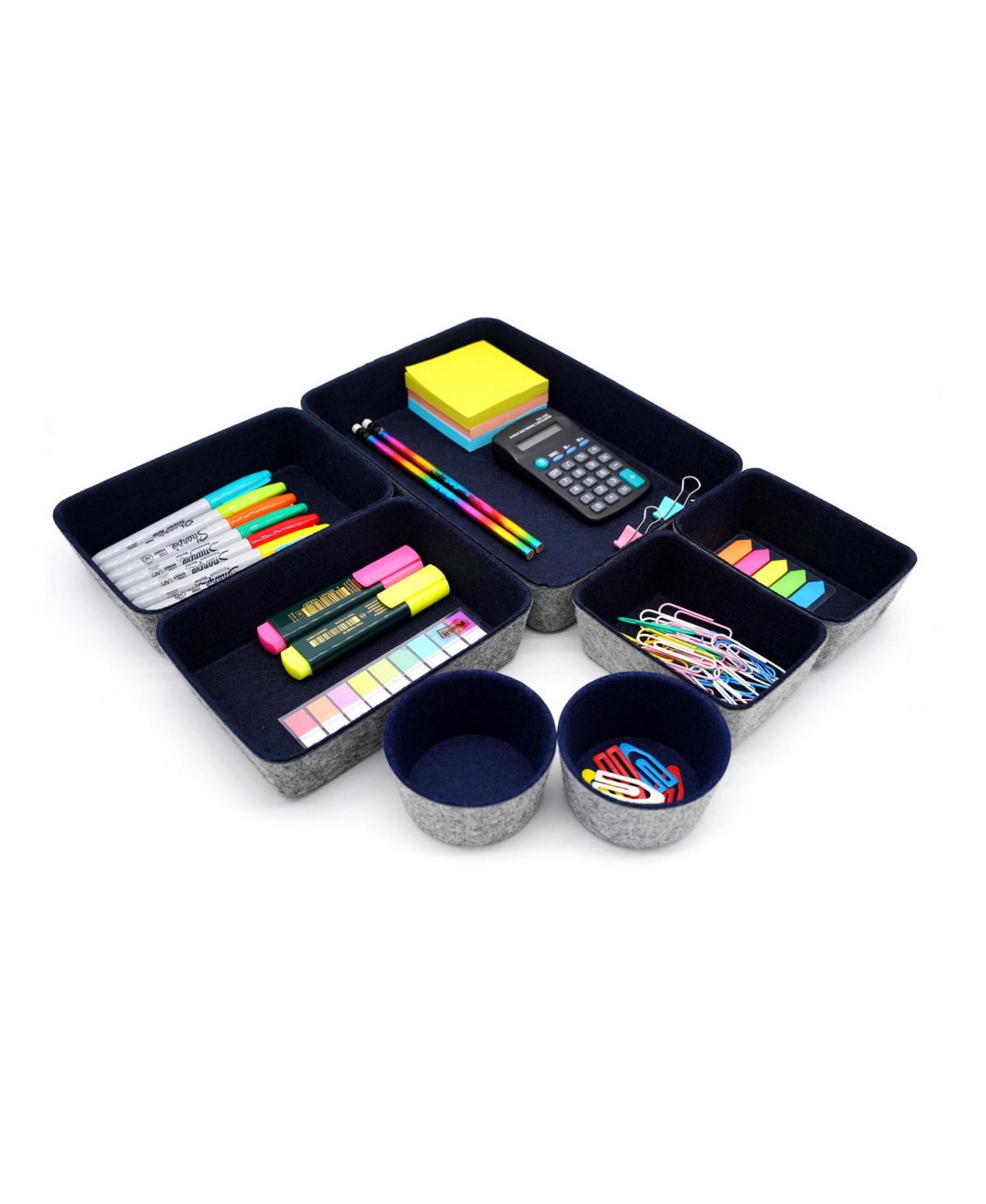 Shop Welaxy 7 Piece Felt Drawer Organizer Set With Round Cups And Trays In Navy