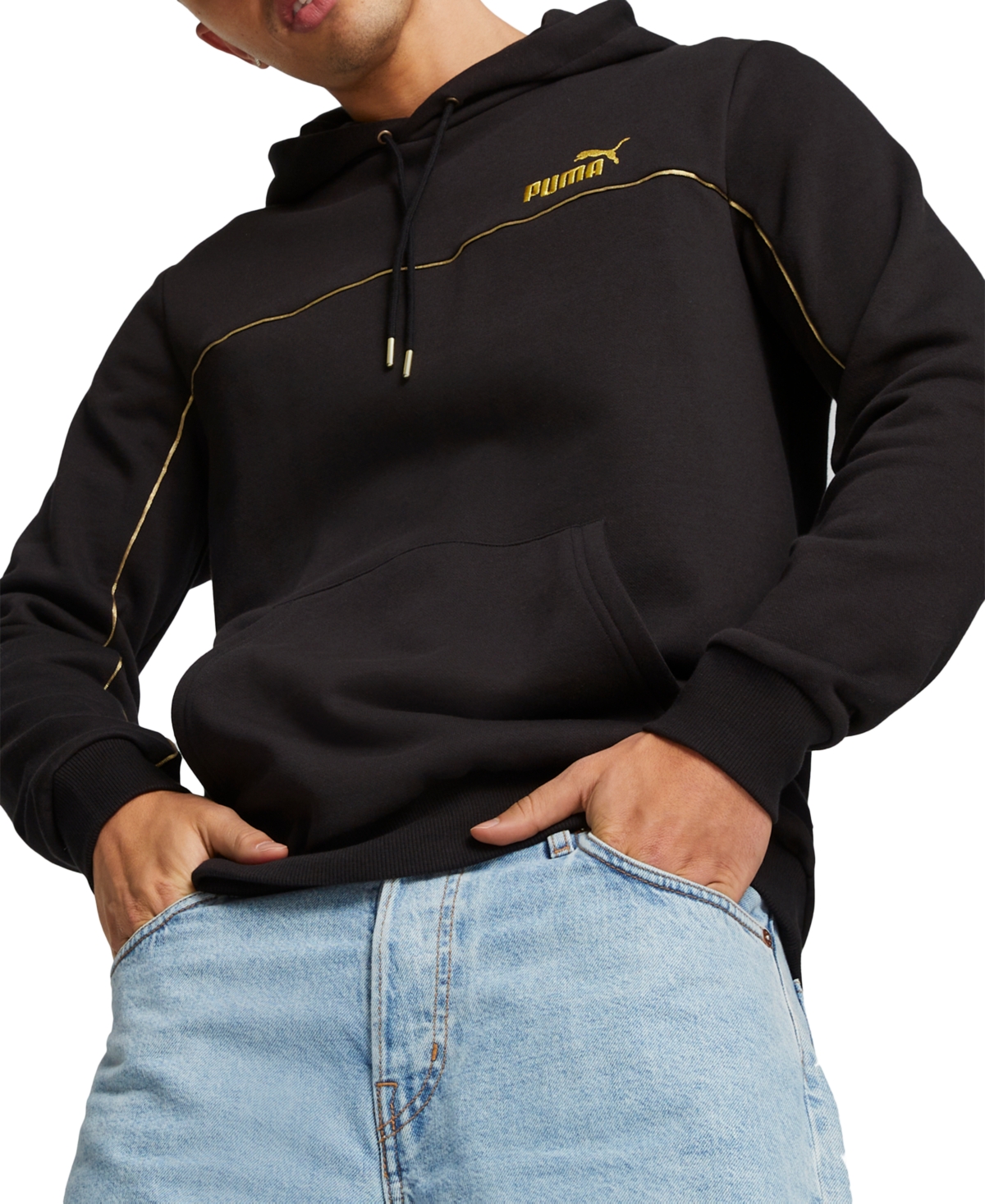 Puma Men's Essentials+ Minimal Gold Logo Hoodie In  Black