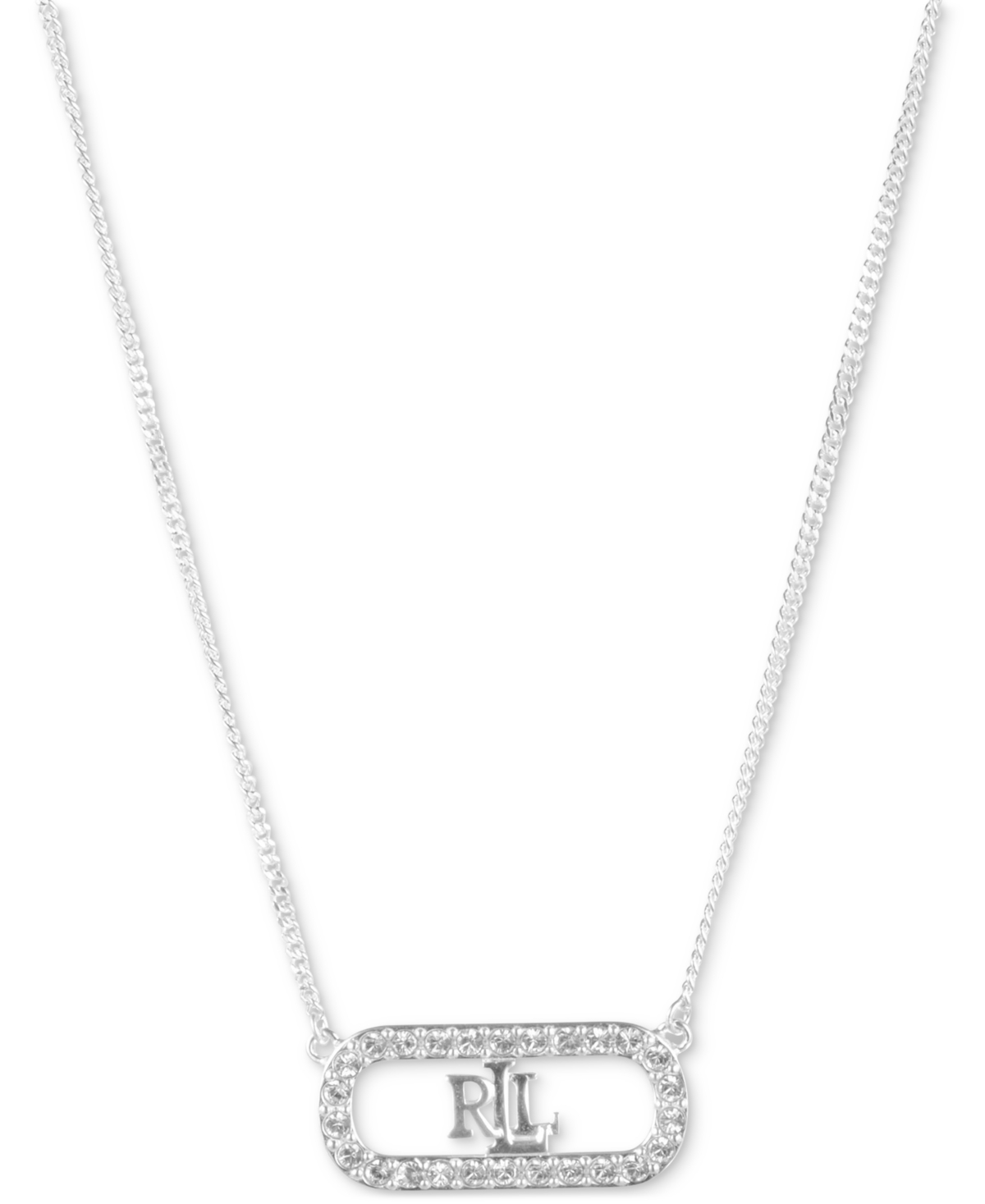 Lauren Ralph Lauren Crystal Halo Logo Pendant Necklace In Sterling Silver, 15" + 3" Extender