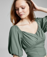 And Now This Women's Puff-Sleeve Sweetheart Top - Oregano
