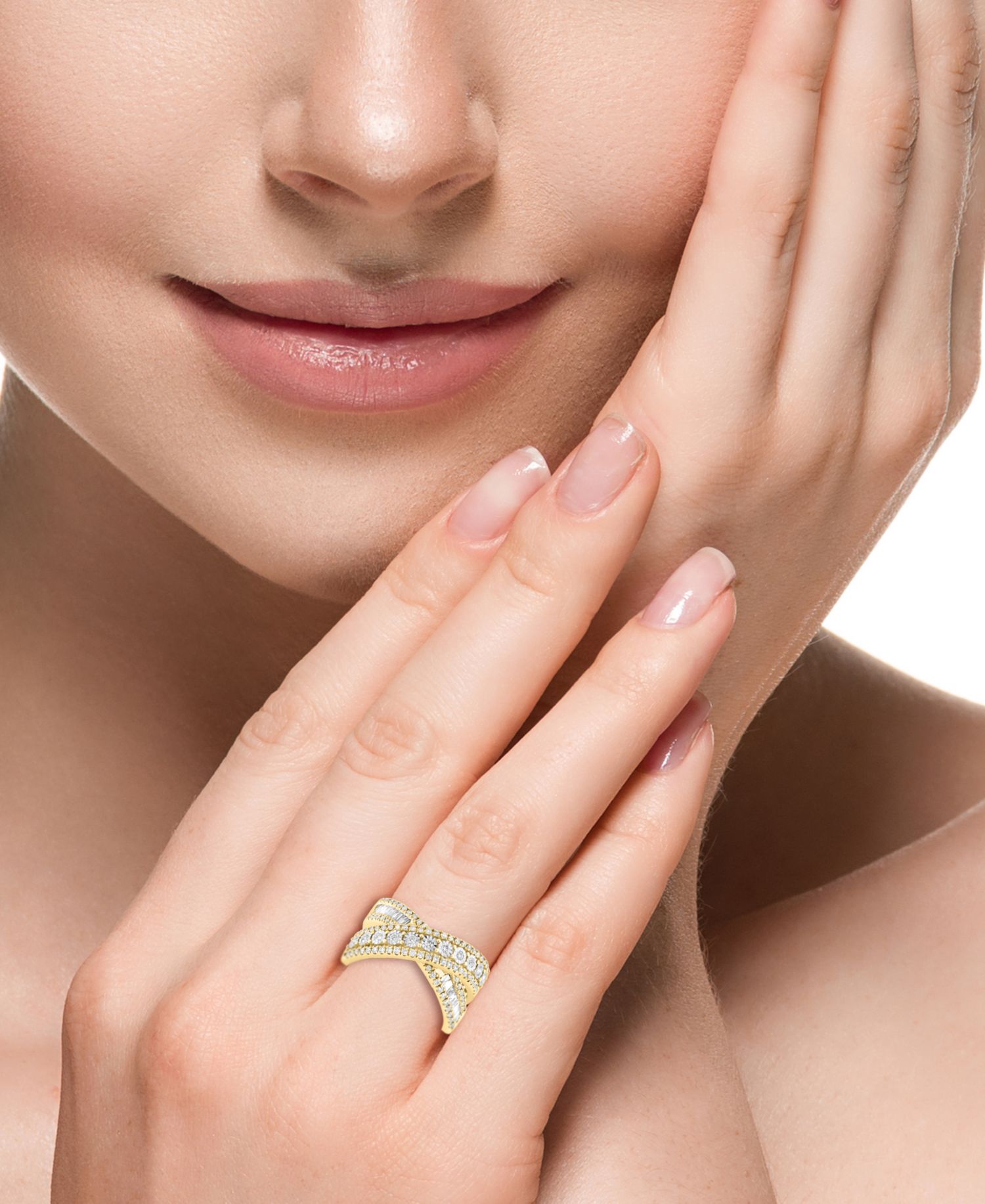 EFFY® Diamond Round & Baguette Crossover Statement Ring in White Gold (3/4 ct. t.w.) (Also available in 14k Gold)