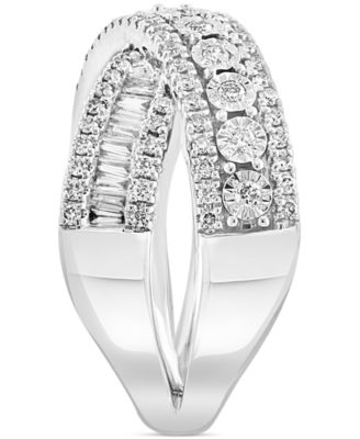EFFY&reg; Diamond Round & Baguette Crossover Statement Ring in White Gold (3/4 ct. t.w.) (Also available in 14k Gold)