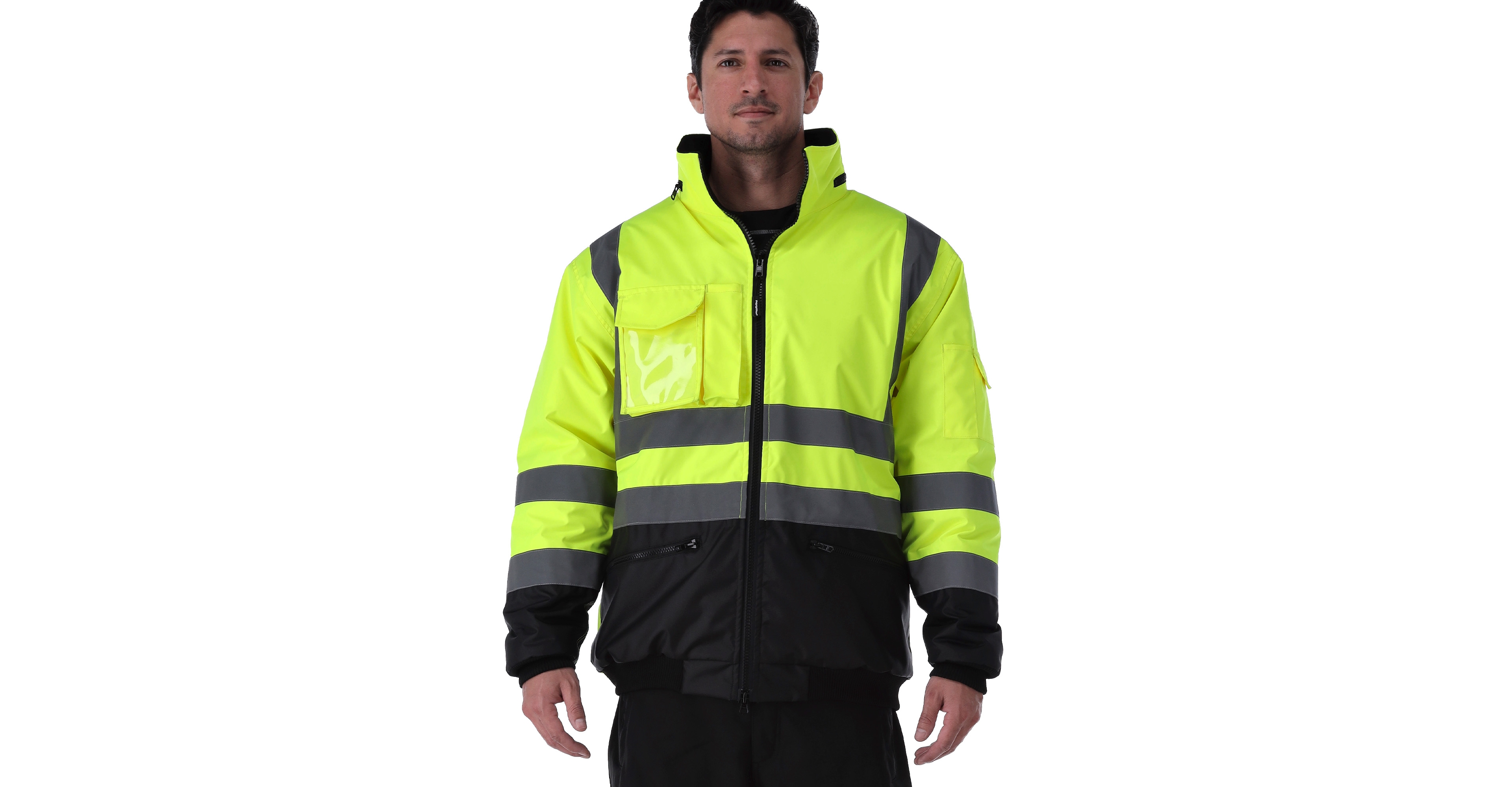 RefrigiWear Men's HiVis Waterproof Bomber Jacket - Extreme Cold Protection, High-Visibility, Fleece-Lined, Rollout Hood