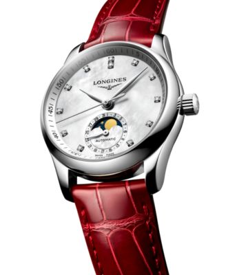 Women's Swiss Automatic Master Diamond (1/20 ct. t.w.) Red Leather Strap Watch 34mm