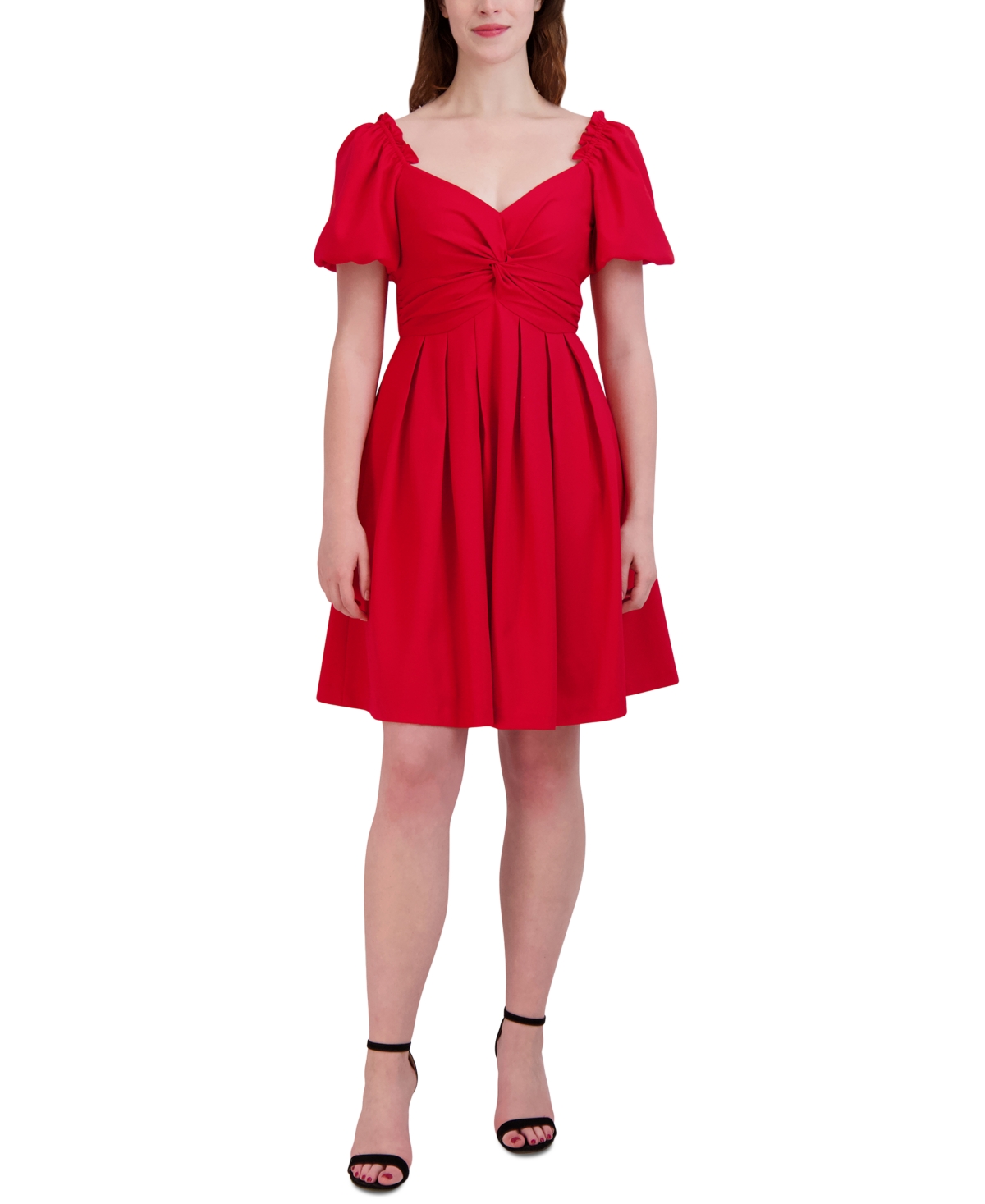 Women's Knot-Front Short-Sleeve Pleated Dress - Apple