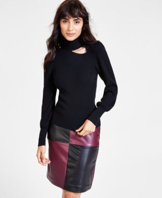 Bar III - Women's Turtleneck Cutout Ribbed Sweater