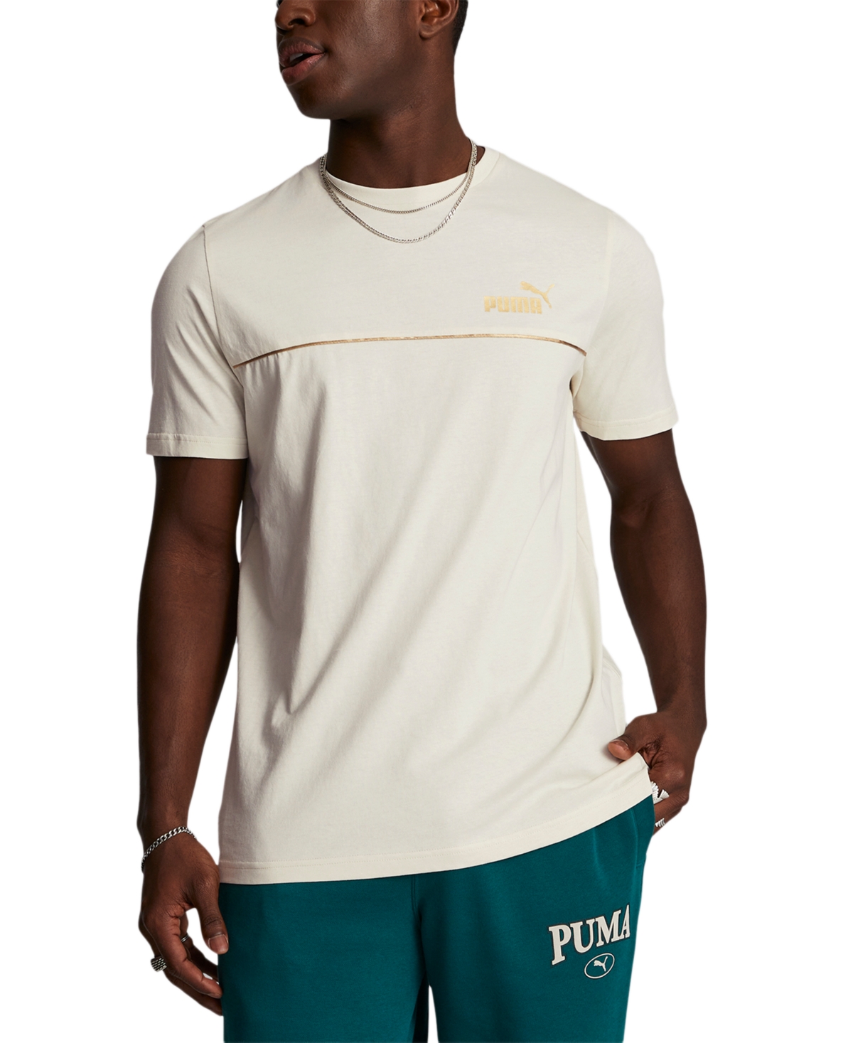Puma Men's Essentials+ Minimal Gold Logo T-shirt In Alpine Snow