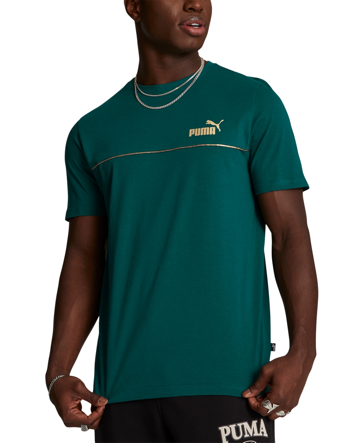 Puma Men's Essentials+ Minimal Gold Logo T-shirt In Malachite