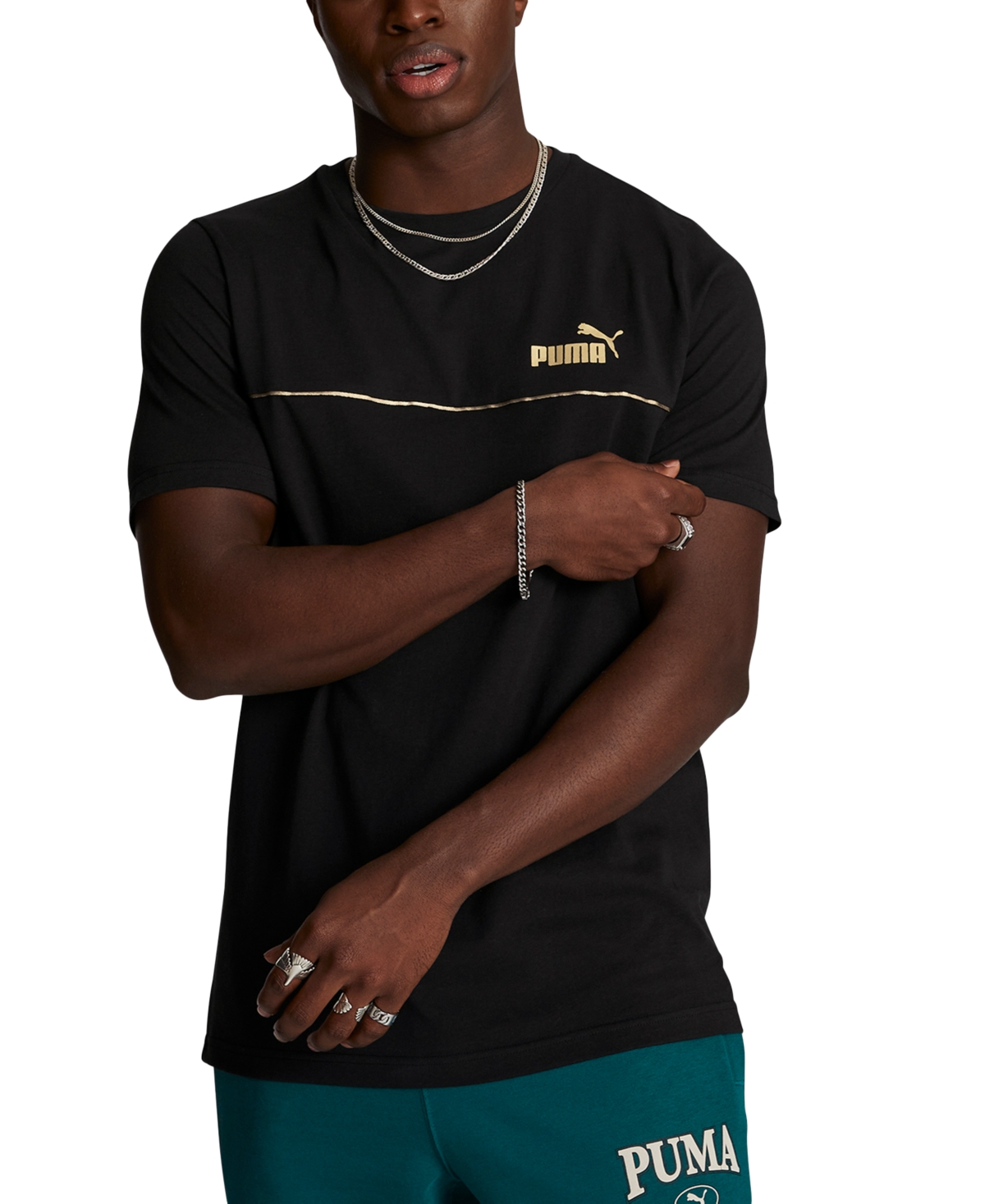 Puma Men's Essentials+ Minimal Gold Logo T-shirt In  Black