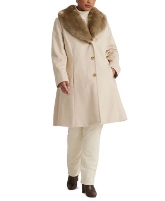 Lauren Ralph Lauren Plus Size Faux-Fur-Collar Coat - Macy's
